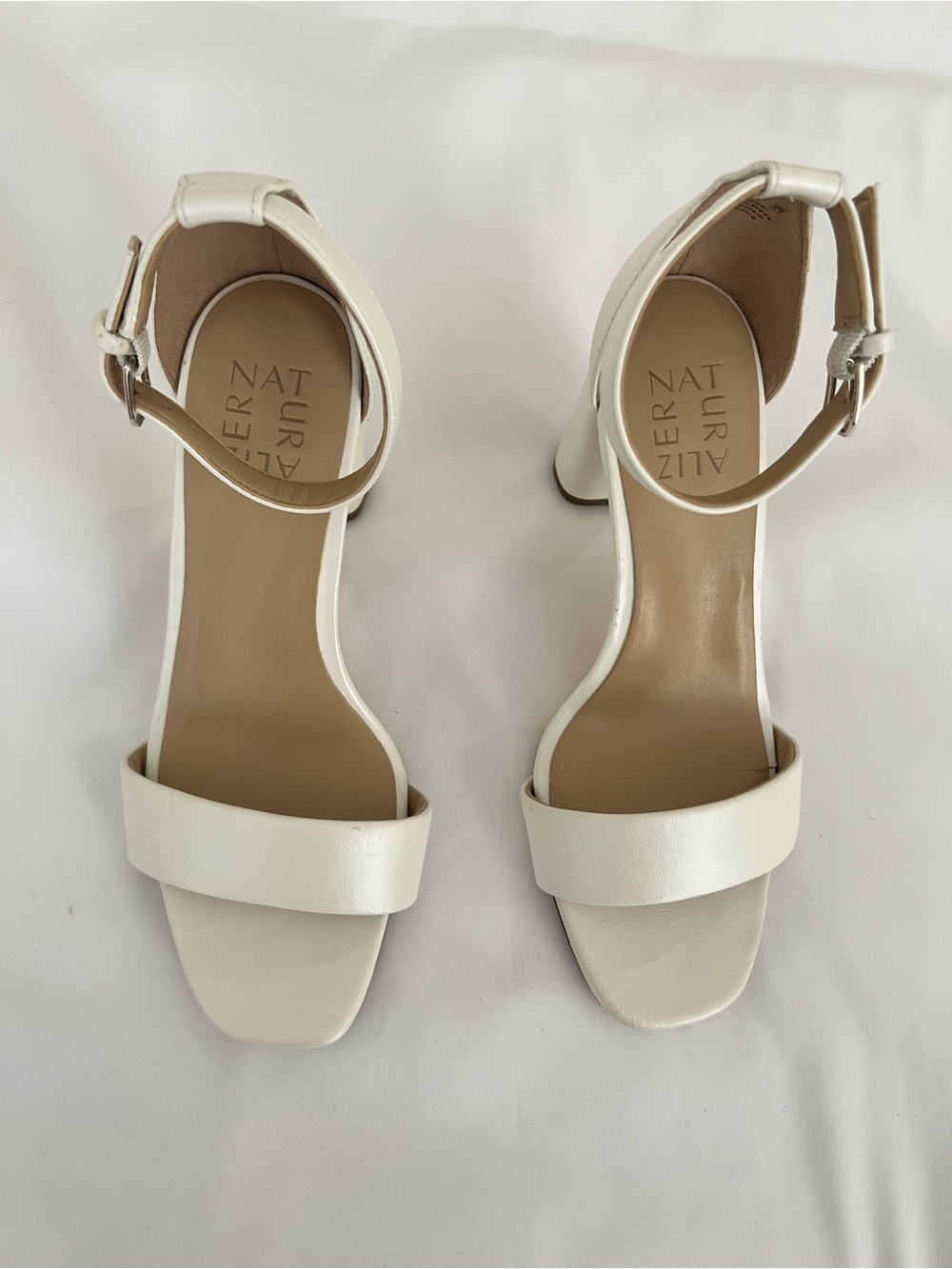 Naturalizer White Ankle-Strap Block Heel Sandals